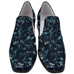 Prussian Blue Music Notes Women Slip On Heel Loafers by SpinnyChairDesigns