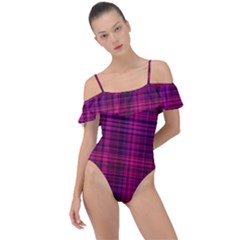 Fuchsia Madras Plaid Frill Detail One Piece Swimsuit by SpinnyChairDesigns