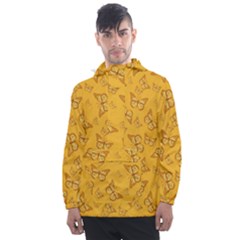 Mustard Yellow Monarch Butterflies Men s Front Pocket Pullover Windbreaker by SpinnyChairDesigns