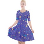 Starry Night Purple Quarter Sleeve A-Line Dress