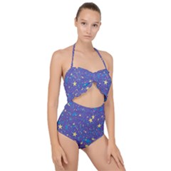 Starry Night Purple Scallop Top Cut Out Swimsuit by SpinnyChairDesigns