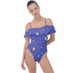 Starry Night Purple Frill Detail One Piece Swimsuit