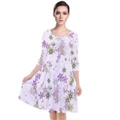 Purple Wildflower Print Quarter Sleeve Waist Band Dress by SpinnyChairDesigns