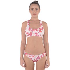 Vermilion And Coral Floral Print Cross Back Hipster Bikini Set by SpinnyChairDesigns