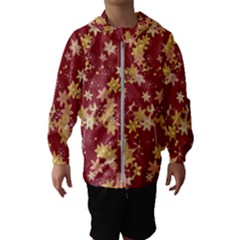 Gold And Tuscan Red Floral Print Kids  Hooded Windbreaker by SpinnyChairDesigns