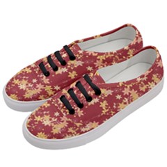 Gold And Tuscan Red Floral Print Women s Classic Low Top Sneakers by SpinnyChairDesigns