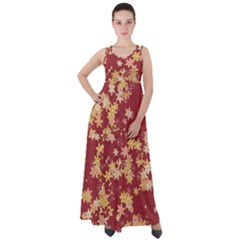 Gold And Tuscan Red Floral Print Empire Waist Velour Maxi Dress by SpinnyChairDesigns
