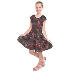 Pink Wine Floral Print Kids  Short Sleeve Dress by SpinnyChairDesigns