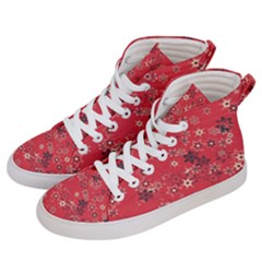 Red Wildflower Floral Print Women s Hi-top Skate Sneakers by SpinnyChairDesigns