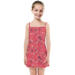 Red Wildflower Floral Print Kids  Summer Sun Dress by SpinnyChairDesigns