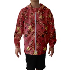 Gold And Rust Floral Print Kids  Hooded Windbreaker by SpinnyChairDesigns