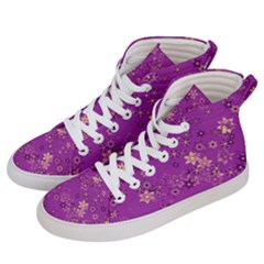 Gold Purple Floral Print Women s Hi-top Skate Sneakers by SpinnyChairDesigns