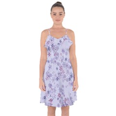 Pastel Purple Floral Pattern Ruffle Detail Chiffon Dress by SpinnyChairDesigns