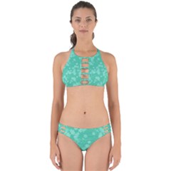 Biscay Green Floral Print Perfectly Cut Out Bikini Set by SpinnyChairDesigns