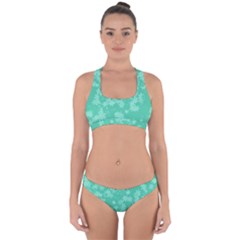 Biscay Green Floral Print Cross Back Hipster Bikini Set by SpinnyChairDesigns