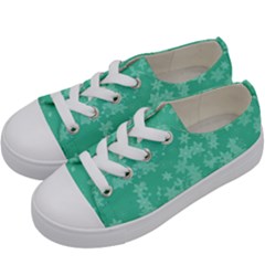 Biscay Green Floral Print Kids  Low Top Canvas Sneakers by SpinnyChairDesigns
