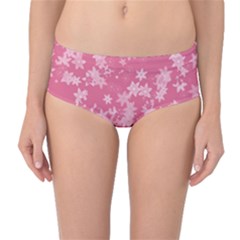 Blush Pink Floral Print Mid-waist Bikini Bottoms by SpinnyChairDesigns