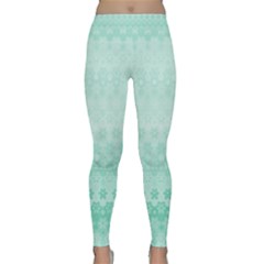 Biscay Green Floral Print Classic Yoga Leggings by SpinnyChairDesigns