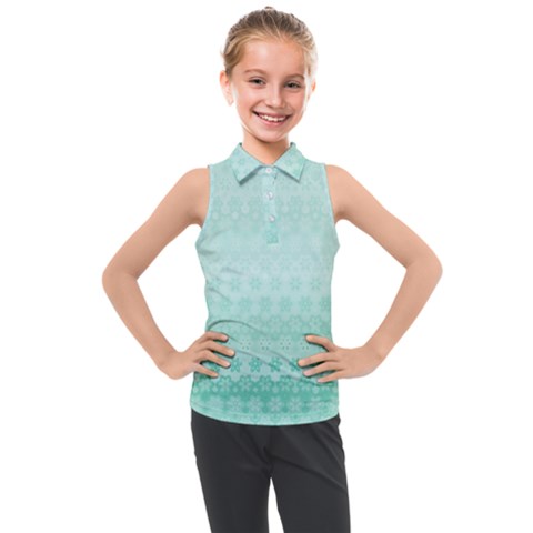 Biscay Green Floral Print Kids  Sleeveless Polo Tee by SpinnyChairDesigns