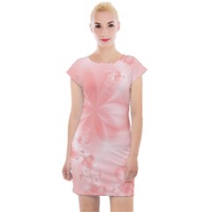 Pastel Coral Floral Print Cap Sleeve Bodycon Dress by SpinnyChairDesigns