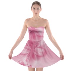 Blush Pink Floral Print Strapless Bra Top Dress by SpinnyChairDesigns