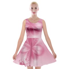 Blush Pink Floral Print Velvet Skater Dress by SpinnyChairDesigns
