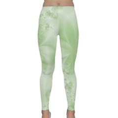 Tea Green Floral Print Classic Yoga Leggings by SpinnyChairDesigns