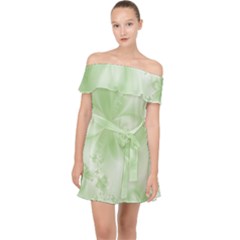 Tea Green Floral Print Off Shoulder Chiffon Dress by SpinnyChairDesigns