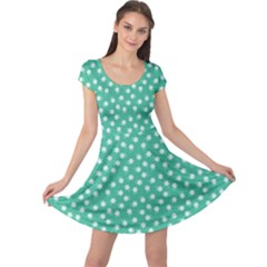 Biscay Green White Floral Print Cap Sleeve Dress