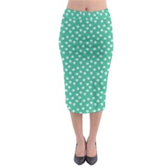 Biscay Green White Floral Print Midi Pencil Skirt by SpinnyChairDesigns