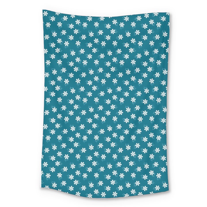 Teal White Floral Print Large Tapestry