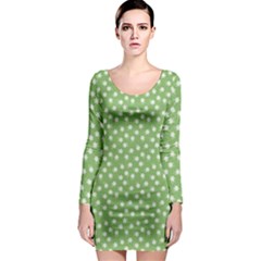Spring Green White Floral Print Long Sleeve Bodycon Dress by SpinnyChairDesigns