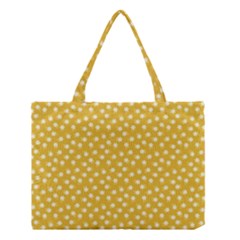 Saffron Yellow White Floral Pattern Medium Tote Bag by SpinnyChairDesigns