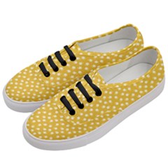Saffron Yellow White Floral Pattern Women s Classic Low Top Sneakers by SpinnyChairDesigns