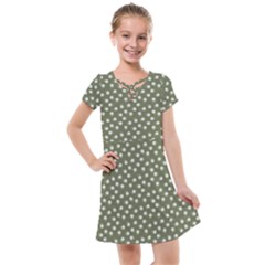 Sage Green White Floral Print Kids  Cross Web Dress by SpinnyChairDesigns