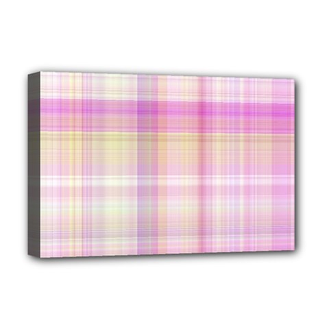 Pink Madras Plaid Deluxe Canvas 18  X 12  (stretched) by SpinnyChairDesigns