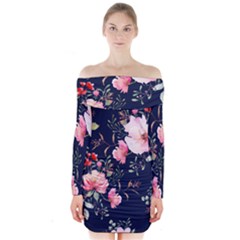 Printed Floral Pattern Long Sleeve Off Shoulder Dress by designsbymallika