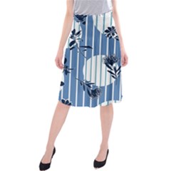 Stripes Blue White Midi Beach Skirt by designsbymallika