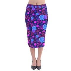 Backgroung Rose Purple Wallpaper Velvet Midi Pencil Skirt
