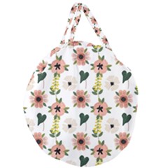 Flower White Pattern Floral Giant Round Zipper Tote
