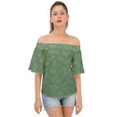 Asparagus Green Butterfly Print Off Shoulder Short Sleeve Top by SpinnyChairDesigns