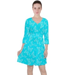 Aqua Blue Butterfly Print Ruffle Dress by SpinnyChairDesigns