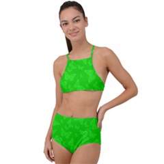Chartreuse Green Butterfly Print High Waist Tankini Set by SpinnyChairDesigns