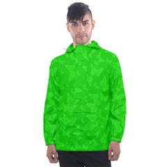 Chartreuse Green Butterfly Print Men s Front Pocket Pullover Windbreaker by SpinnyChairDesigns