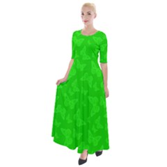 Chartreuse Green Butterfly Print Half Sleeves Maxi Dress by SpinnyChairDesigns