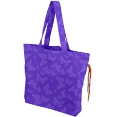 Violet Purple Butterfly Print Drawstring Tote Bag by SpinnyChairDesigns