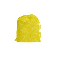 Lemon Yellow Butterfly Print Drawstring Pouch (small) by SpinnyChairDesigns
