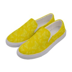 Lemon Yellow Butterfly Print Women s Canvas Slip Ons by SpinnyChairDesigns