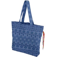 Boho Denim Blue Drawstring Tote Bag by SpinnyChairDesigns