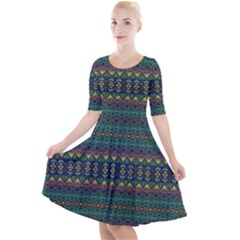 Boho Summer Green Quarter Sleeve A-line Dress by SpinnyChairDesigns